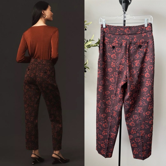 Anthropologie Maeve Jacquard High Rise Trousers Pants 4 - Picture 7 of 7